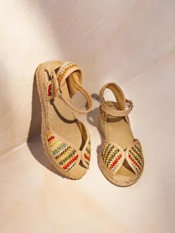 BELLA-MA - Women's espadrille with medium wedge in multicolour raffia