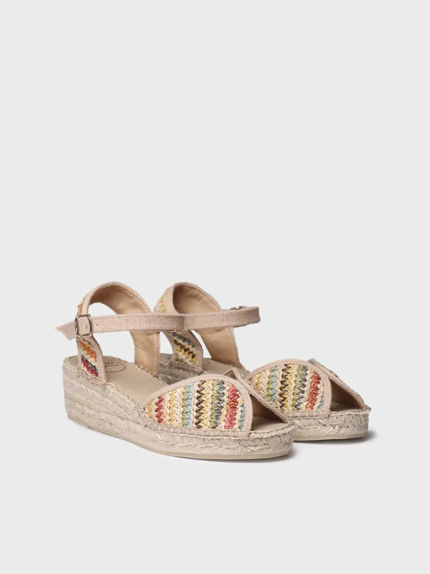 BELLA-MA - Women's espadrille with medium wedge in multicolour raffia