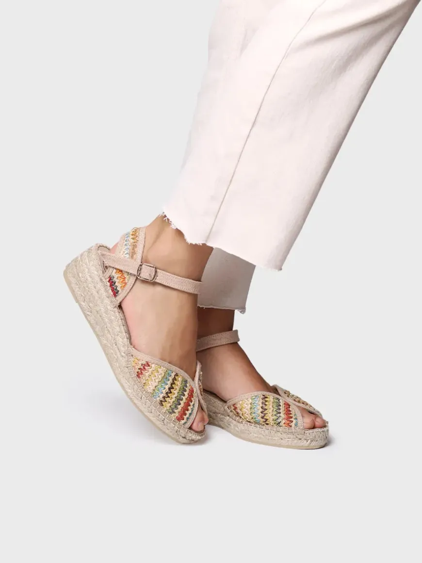 BELLA-MA - Women's espadrille with medium wedge in multicolour raffia