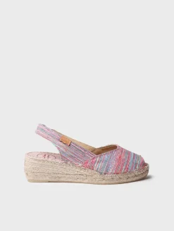 BERI-RG - Women's peep toe espadrille with wedge and striped fabric