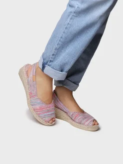 BERI-RG - Women's peep toe espadrille with wedge and striped fabric