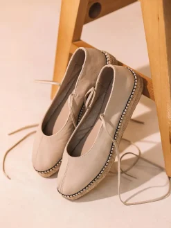 DAMETA - Leather ballerina-style espadrille for women - DAMETA