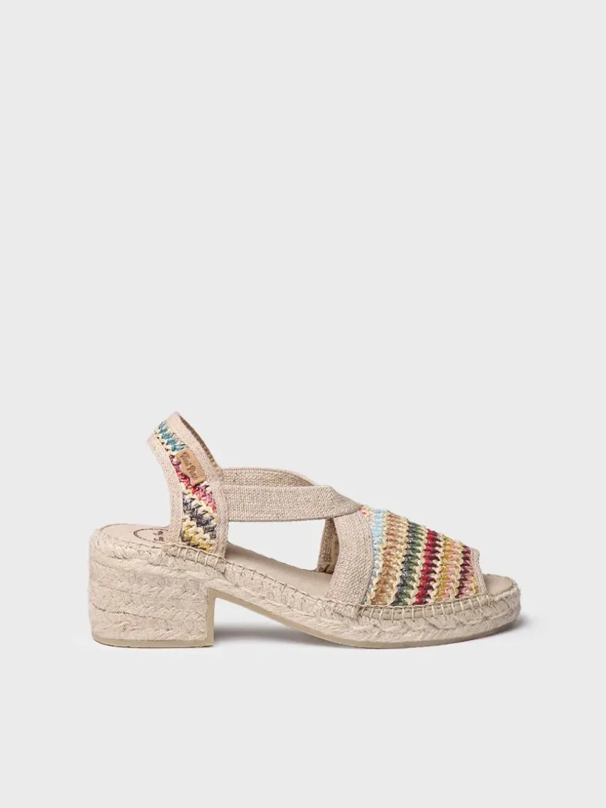 DELMI-MA - Women's espadrille in multicoloured raffia with wide heel