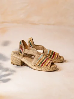 DELMI-MA - Women's espadrille in multicoloured raffia with wide heel
