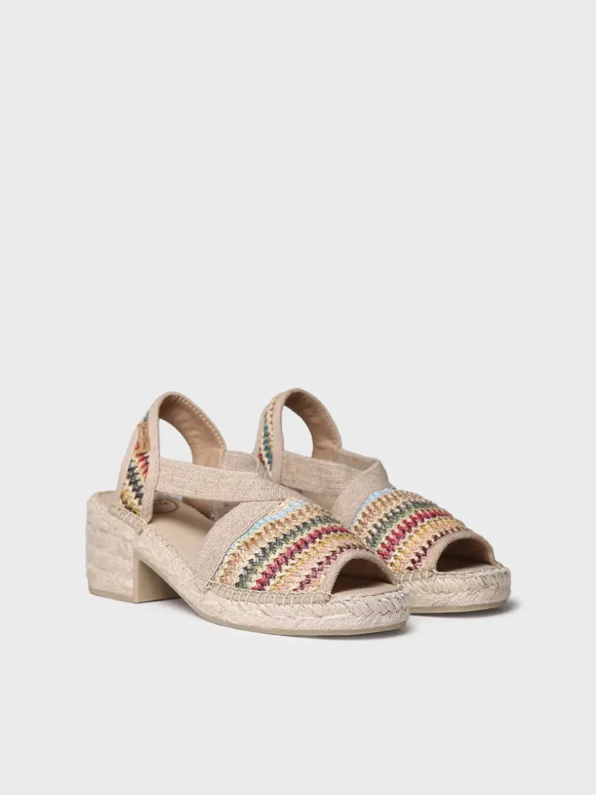 DELMI-MA - Women's espadrille in multicoloured raffia with wide heel