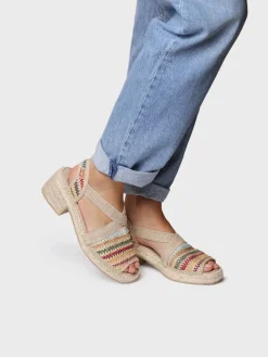 DELMI-MA - Women's espadrille in multicoloured raffia with wide heel