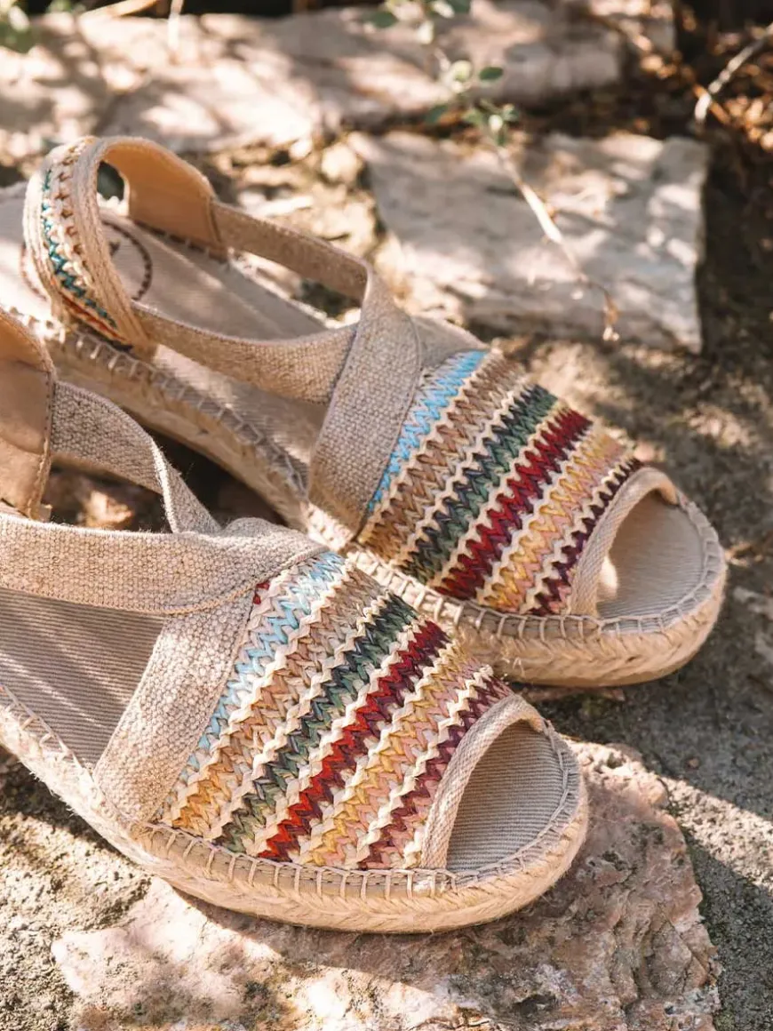 DELMI-MA - Women's espadrille in multicoloured raffia with wide heel