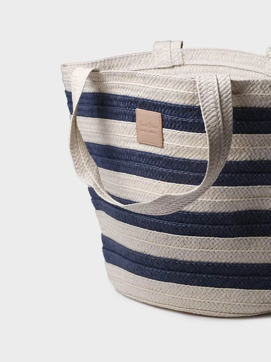 DESI - Large women's raffia bag with sailor stripes