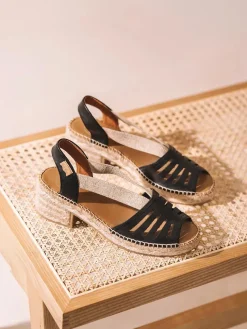 DIMA - Women's leather espadrille with wide heel and elastic