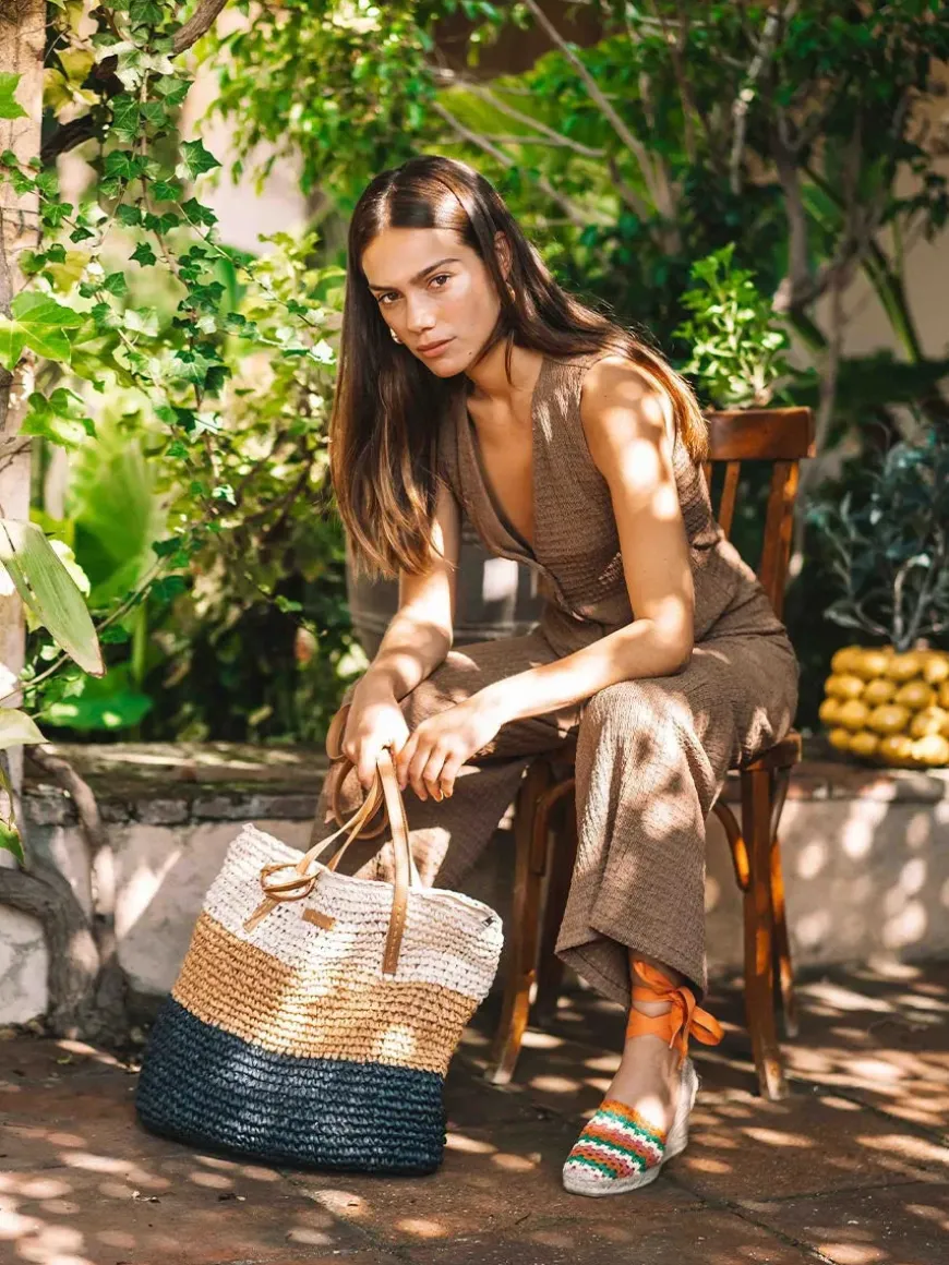 DORA - Paper raffia shopper bag with zipper