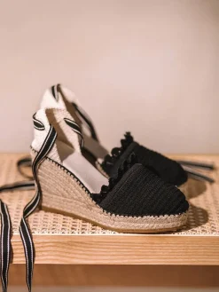 GALARINA - Wedge espadrille in knit fabric with ribbons for women - GALARINA