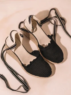 GALARINA - Wedge espadrille in knit fabric with ribbons for women - GALARINA