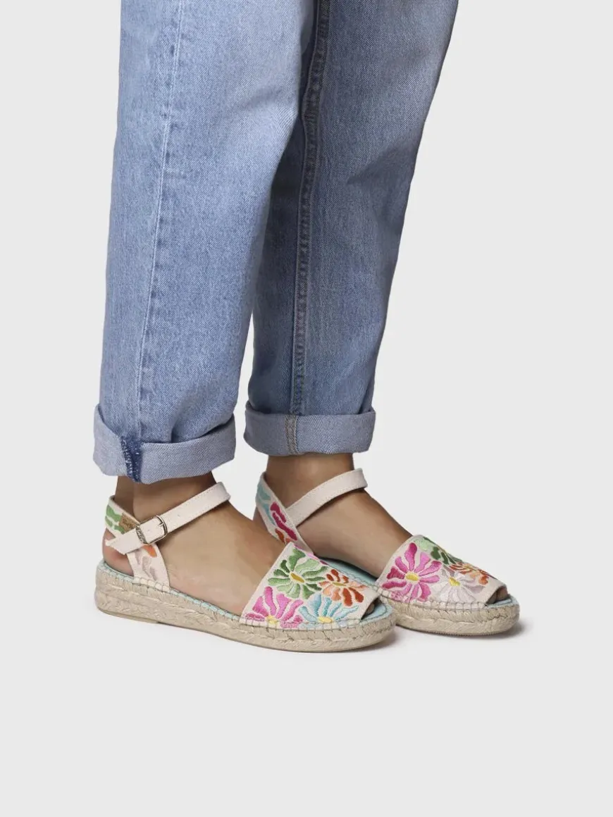 GARBET - Women's flat sandal with multicoloured embroidery