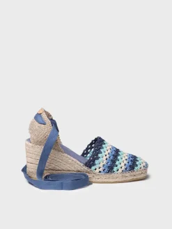 GEORGINA - Women's wedge espadrille in multicolour crochet
