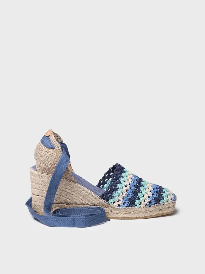 GEORGINA - Women's wedge espadrille in multicolour crochet