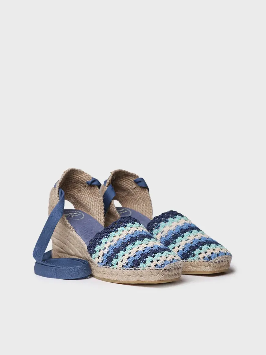 GEORGINA - Women's wedge espadrille in multicolour crochet