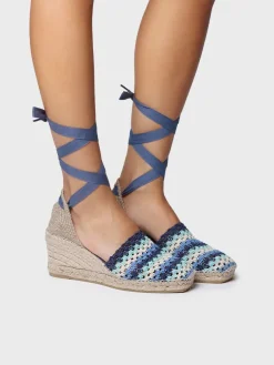 GEORGINA - Women's wedge espadrille in multicolour crochet