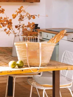 GOMERA - Wicker basket for women with leather handles