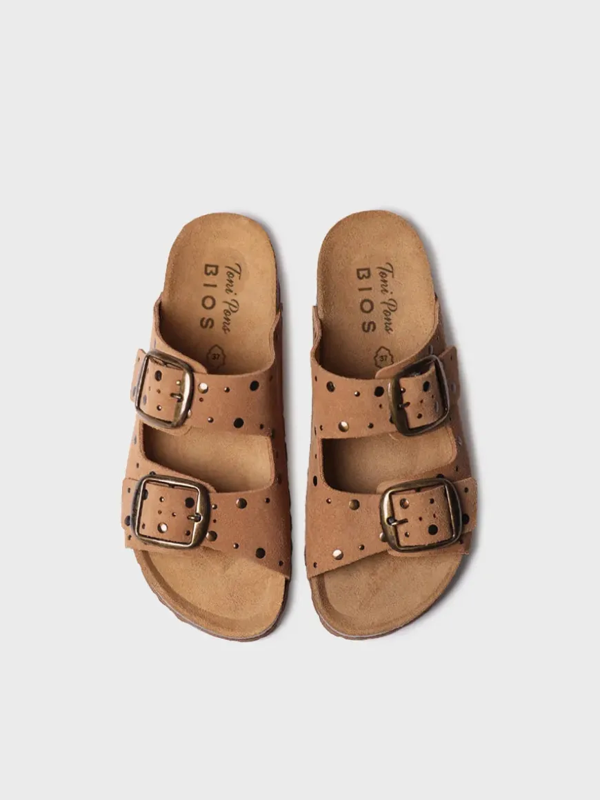 GRETEL - Women's BIO sandal in suede with buckles and studs