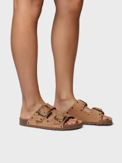 GRETEL - Women's BIO sandal in suede with buckles and studs