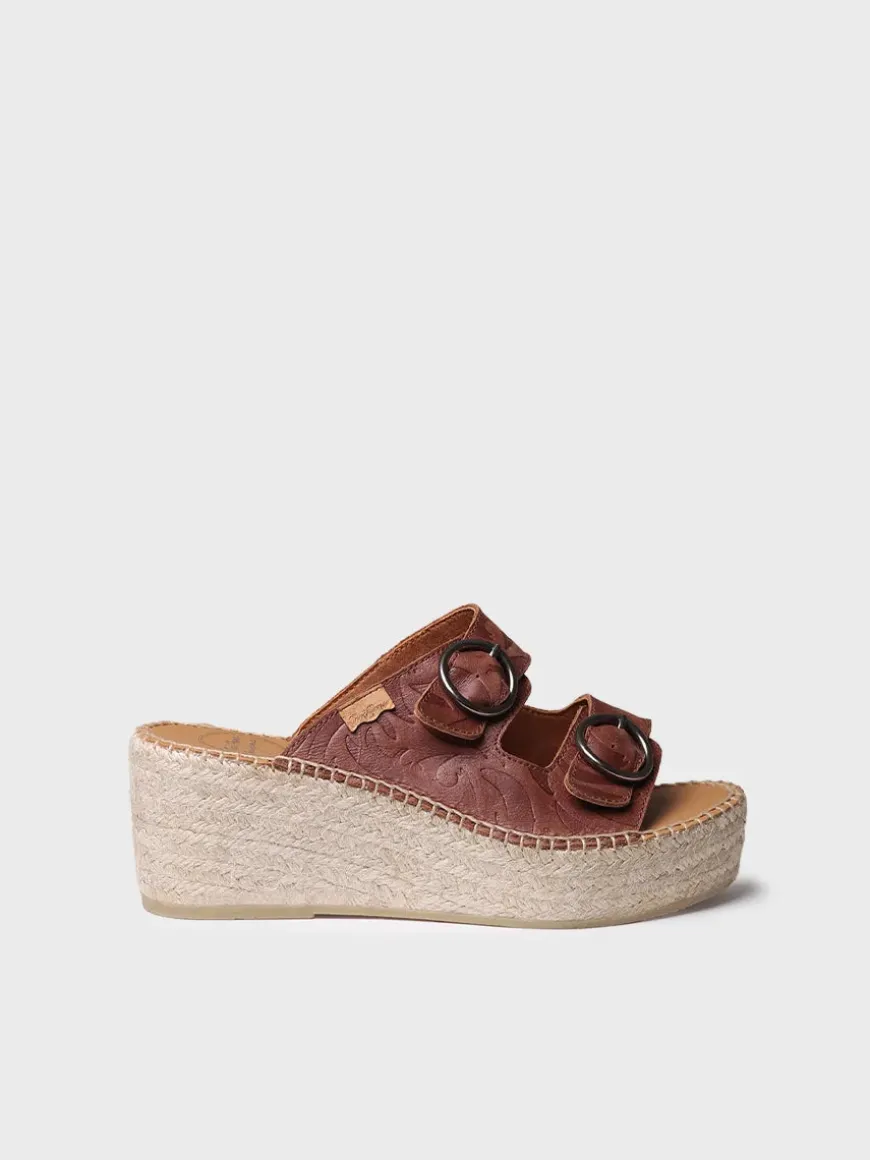IDOIA - Backless women's espadrille in leather with jute wedge