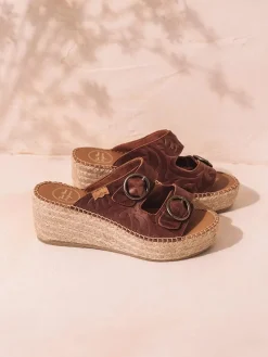 IDOIA - Backless women's espadrille in leather with jute wedge