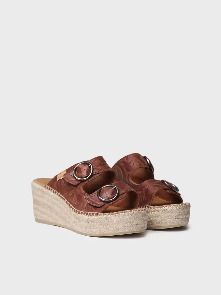 IDOIA - Backless women's espadrille in leather with jute wedge