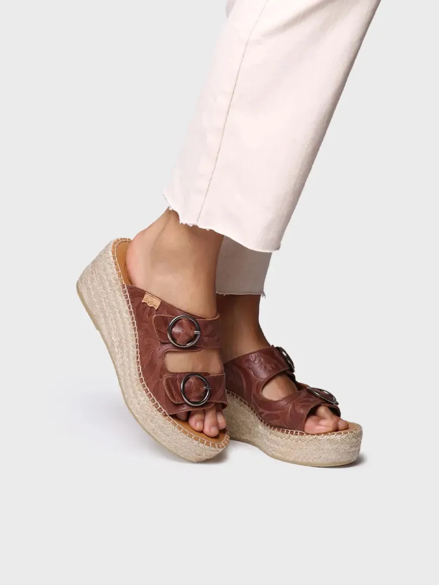 IDOIA - Backless women's espadrille in leather with jute wedge