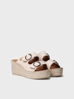 IDOIA - Backless women's espadrille in leather with jute wedge