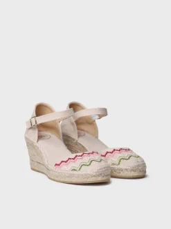 JESSIE - Vegan wedge espadrille with cross-stitch embroidery