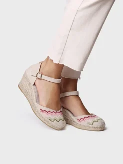 JESSIE - Vegan wedge espadrille with cross-stitch embroidery