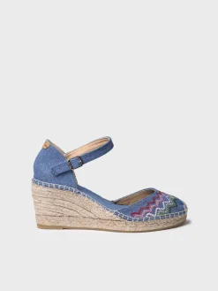 JESSIE - Vegan wedge espadrille with cross-stitch embroidery