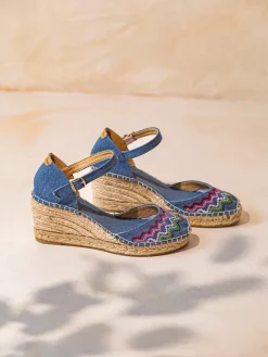 JESSIE - Vegan wedge espadrille with cross-stitch embroidery