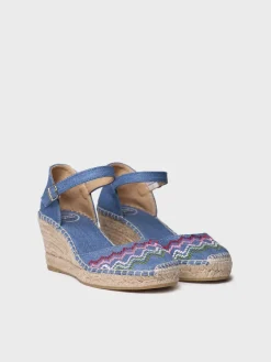 JESSIE - Vegan wedge espadrille with cross-stitch embroidery