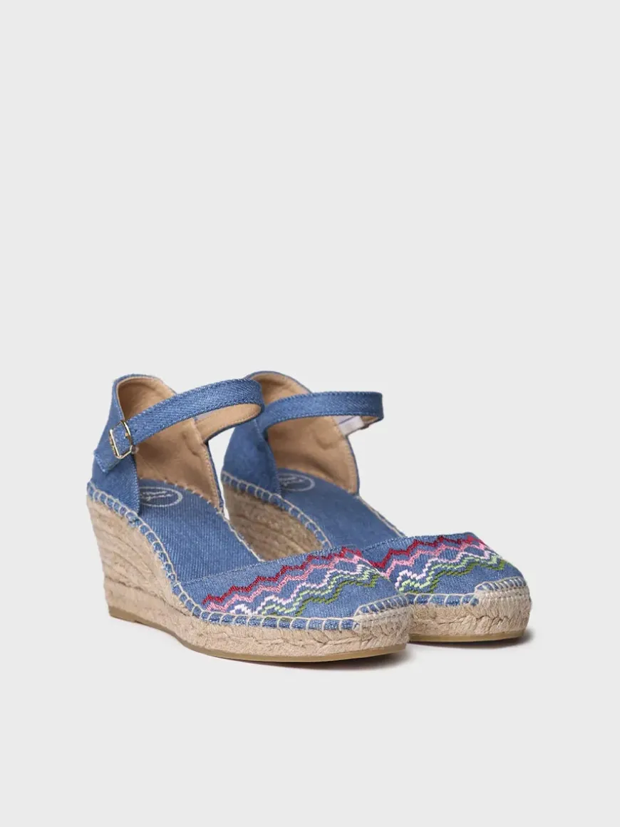 JESSIE - Vegan wedge espadrille with cross-stitch embroidery
