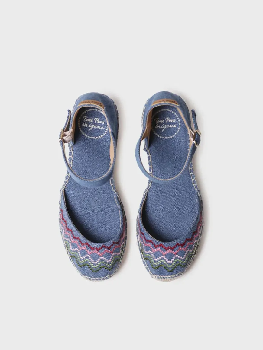 JESSIE - Vegan wedge espadrille with cross-stitch embroidery