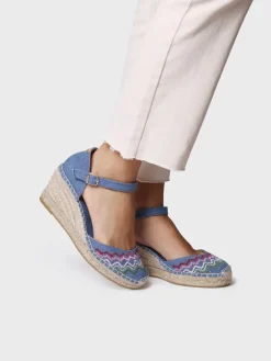 JESSIE - Vegan wedge espadrille with cross-stitch embroidery