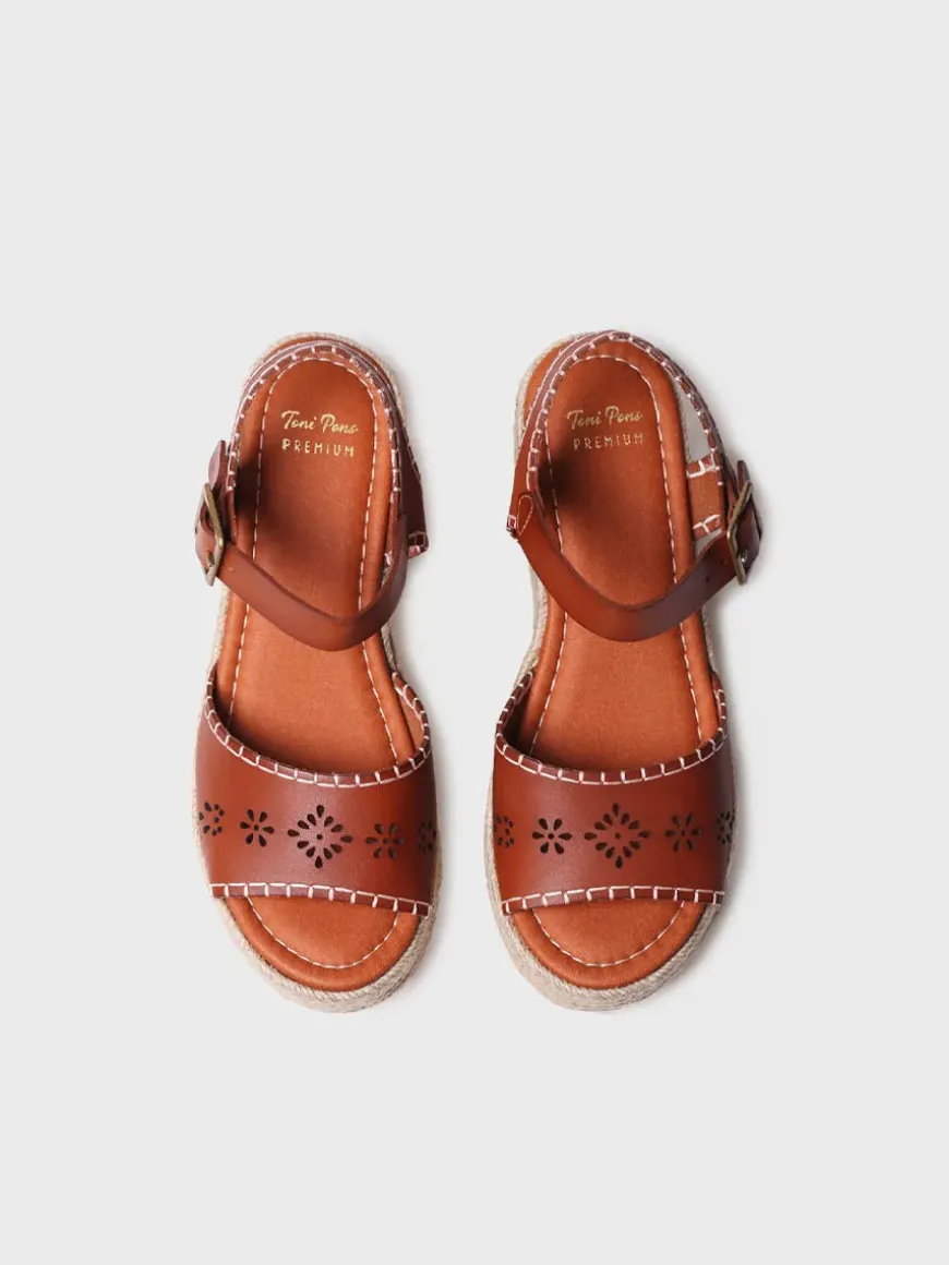 JOANA - Women's espadrille in leather with jute platform and buckle
