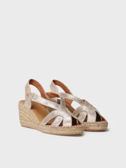 LUCIA-AS - Women's espadrille in metallic leather with wedge and elastics