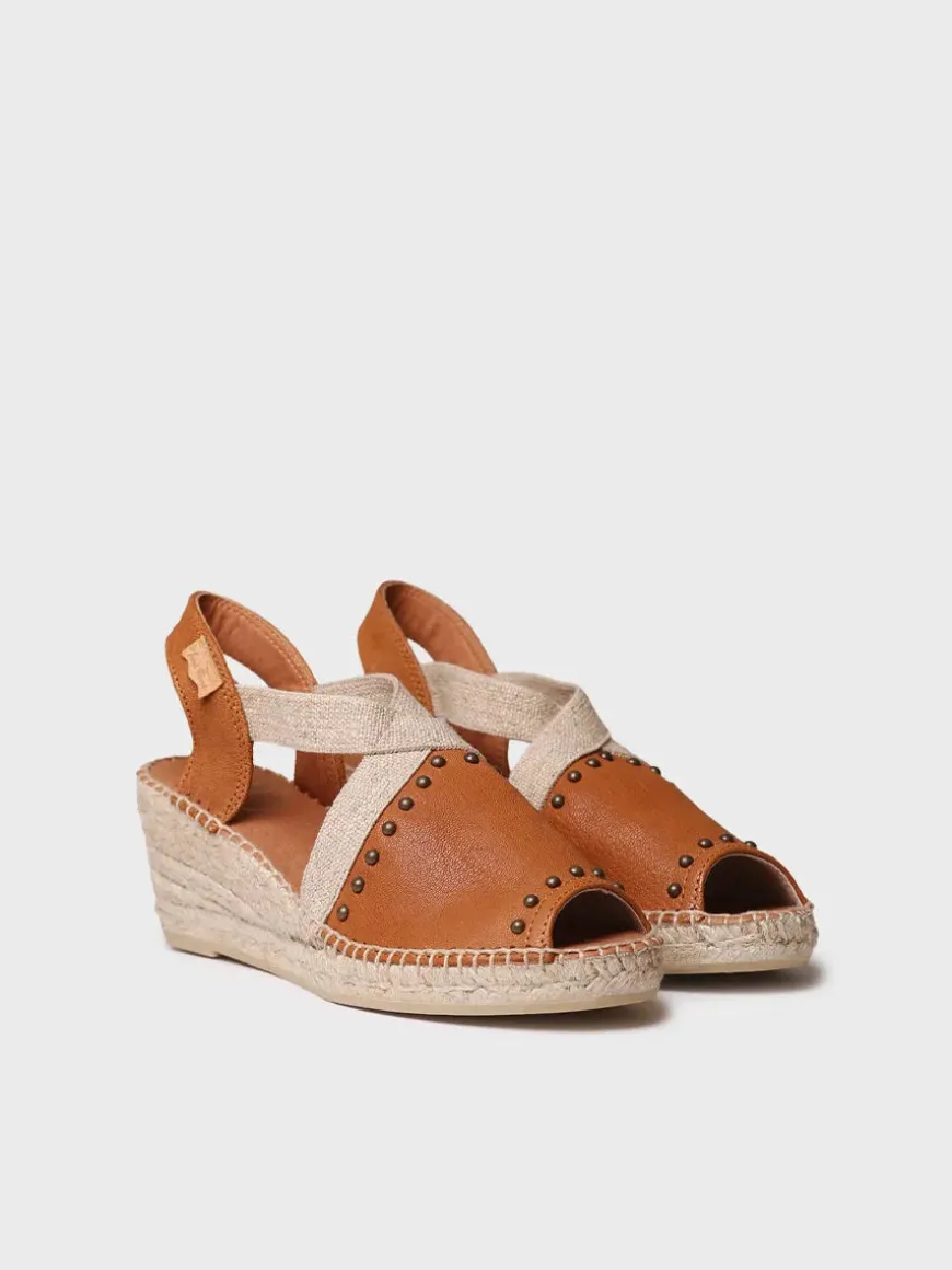 MADRID - Women's leather espadrille with wedge, studs, and elastics