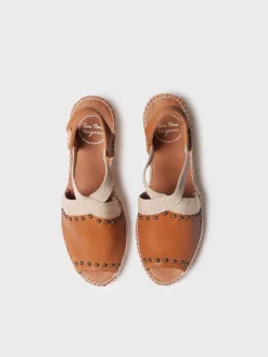 MADRID - Women's leather espadrille with wedge, studs, and elastics