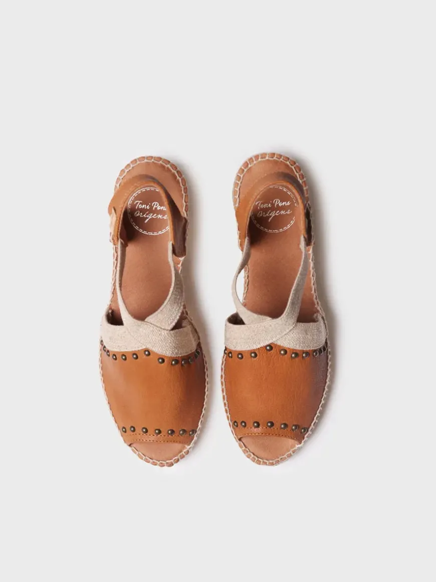 MADRID - Women's leather espadrille with wedge, studs, and elastics