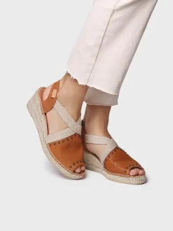 MADRID - Women's leather espadrille with wedge, studs, and elastics
