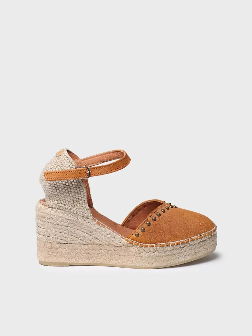 MANILA - Women's leather espadrille with wedge and studs