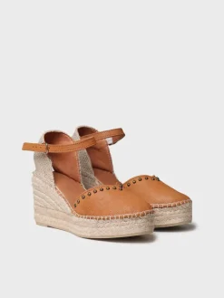 MANILA - Women's leather espadrille with wedge and studs