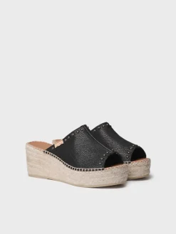 MODENA - Women's backless espadrille in leather with wedge and studs