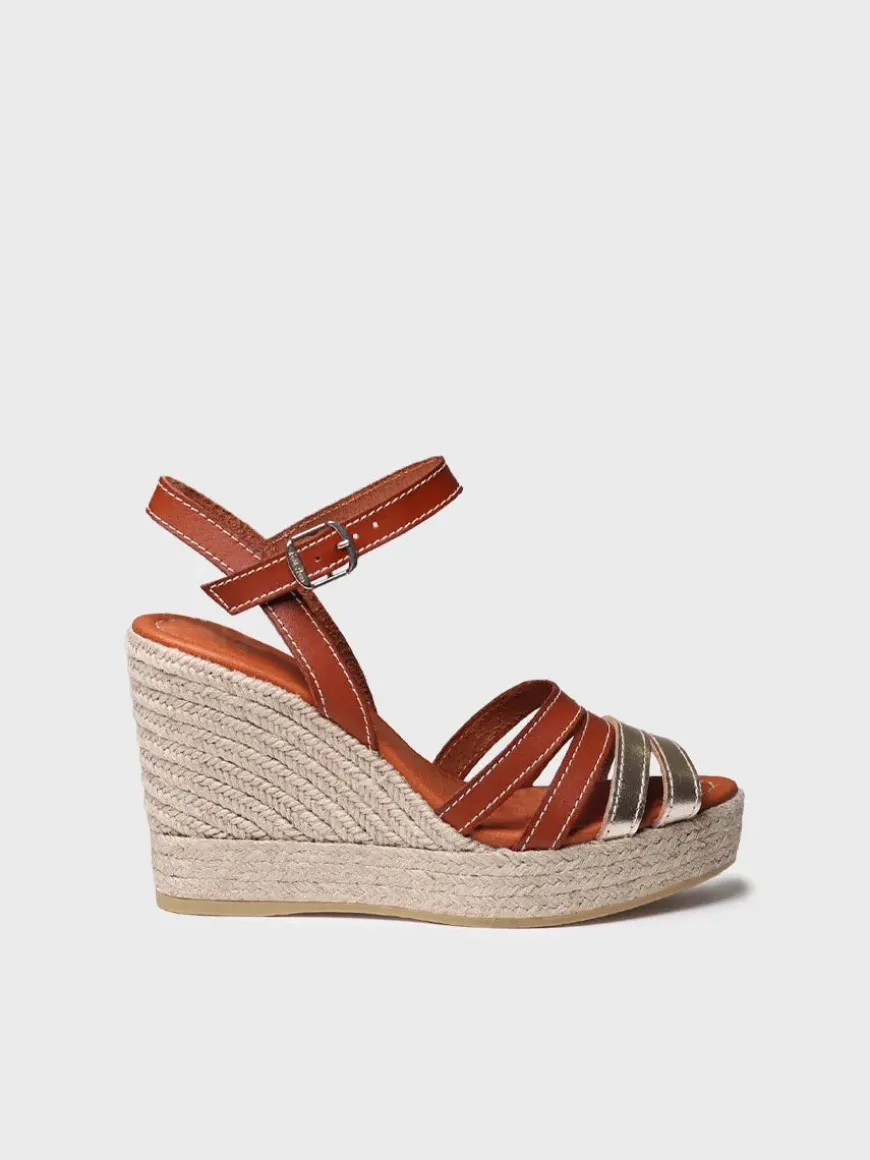 OCTAVIA - Open espadrille for women in platinum colour and leather with wedge