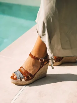 OCTAVIA - Open espadrille for women in platinum colour and leather with wedge