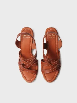 OFELIA - Open espadrille for women in leather with wedge and elastics
