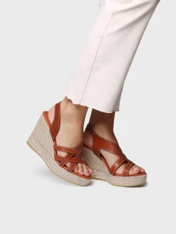 OFELIA - Open espadrille for women in leather with wedge and elastics